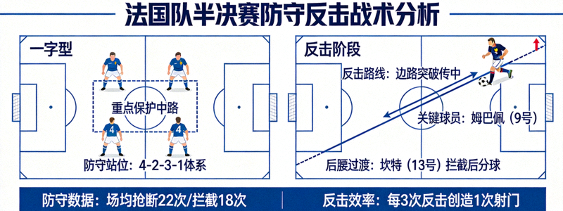 法国足球队在半决赛中的防守反击战术分析图示